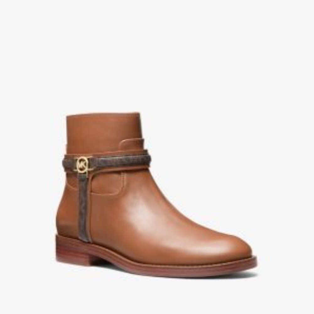 Michael Kors Mindy Leather and Signature Logo Trim Boot NIB